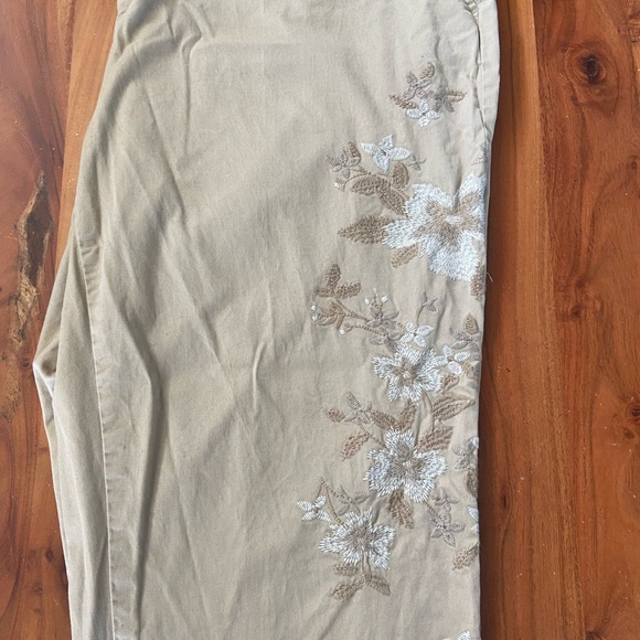 Women’s Curve Embroidered Mid Rise Chino Khaki Slim Straight Pant - Picture 2 of 4